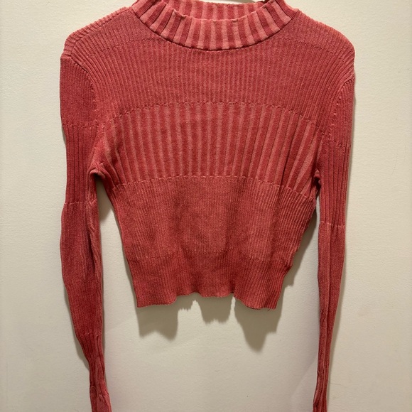 American Eagle Pink Ribbed Mock Neck Pullover Sweater Women’s Sz‎ M - Picture 3 of 7